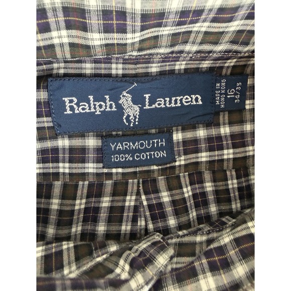 VTG Ralph Lauren Yarmouth Men's 16 1/2 34/35 Plaid Long Sleeve Button Down Shirt - Picture 4 of 7